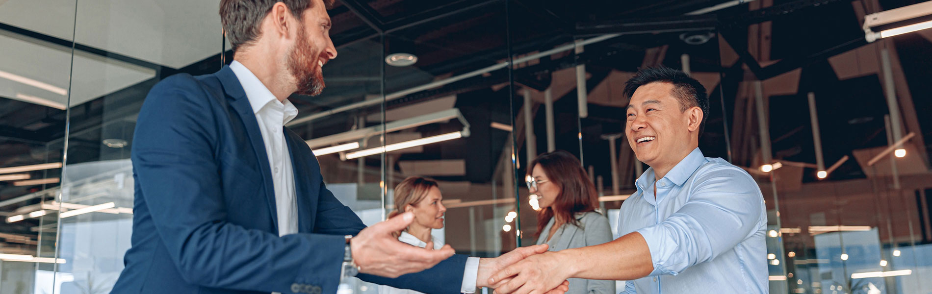 AMRF Connect header featuring two business men shaking hands